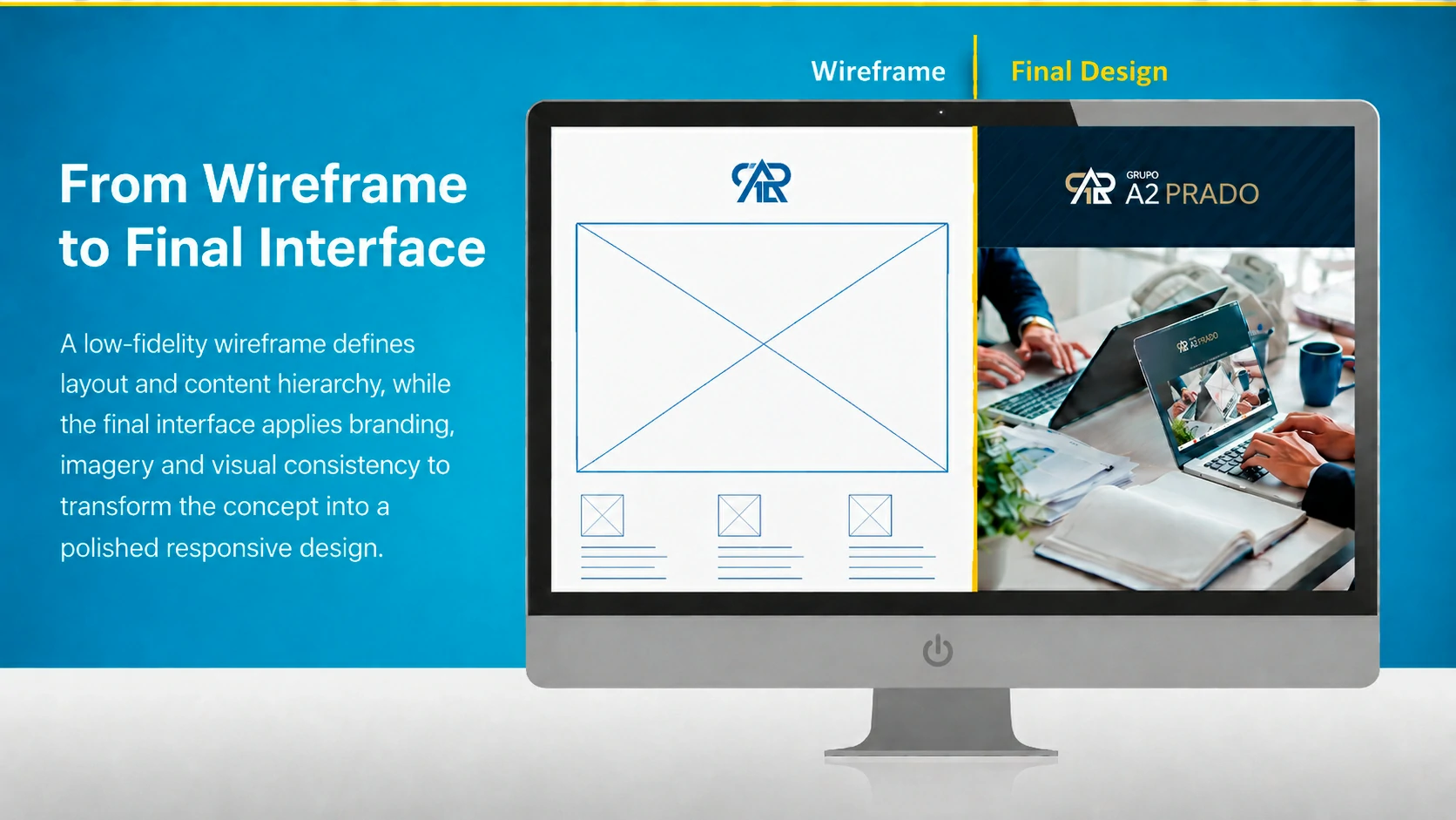A2 Prado wireframe and final interface comparison