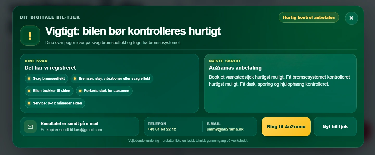 Digital car check result and workshop recommendation