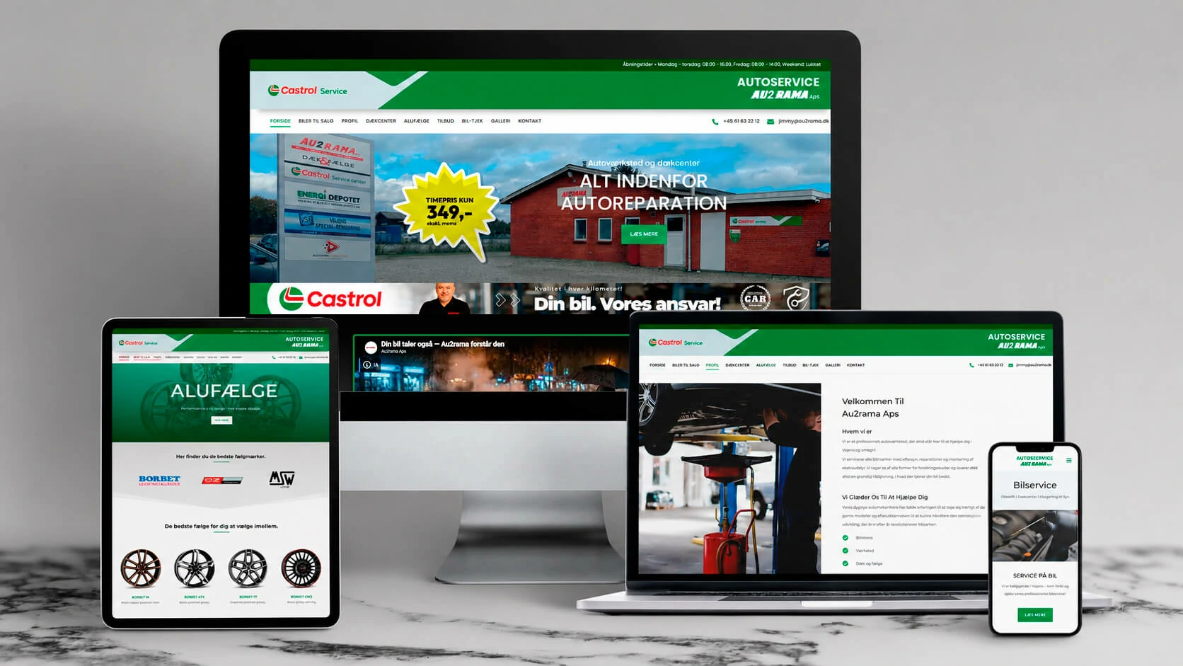 Au2rama responsive website shown across multiple devices