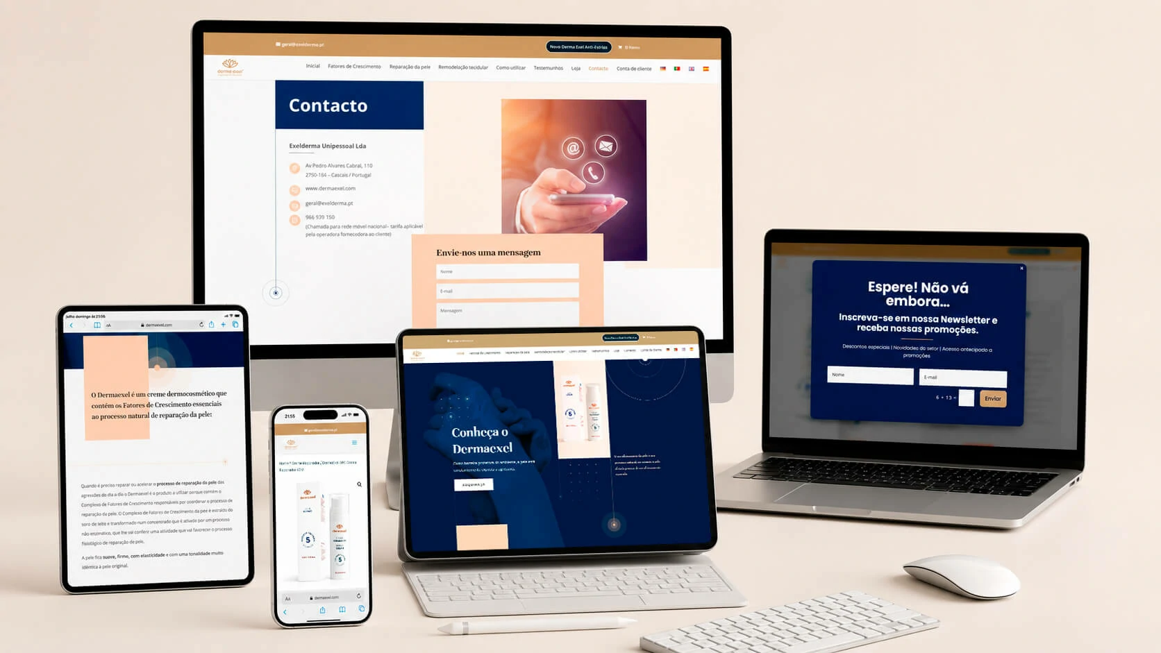 Dermaexel website shown across multiple devices including desktop, tablet and mobile