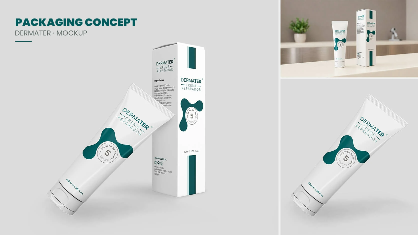 Dermater Creme Reparador packaging concept and product mockups