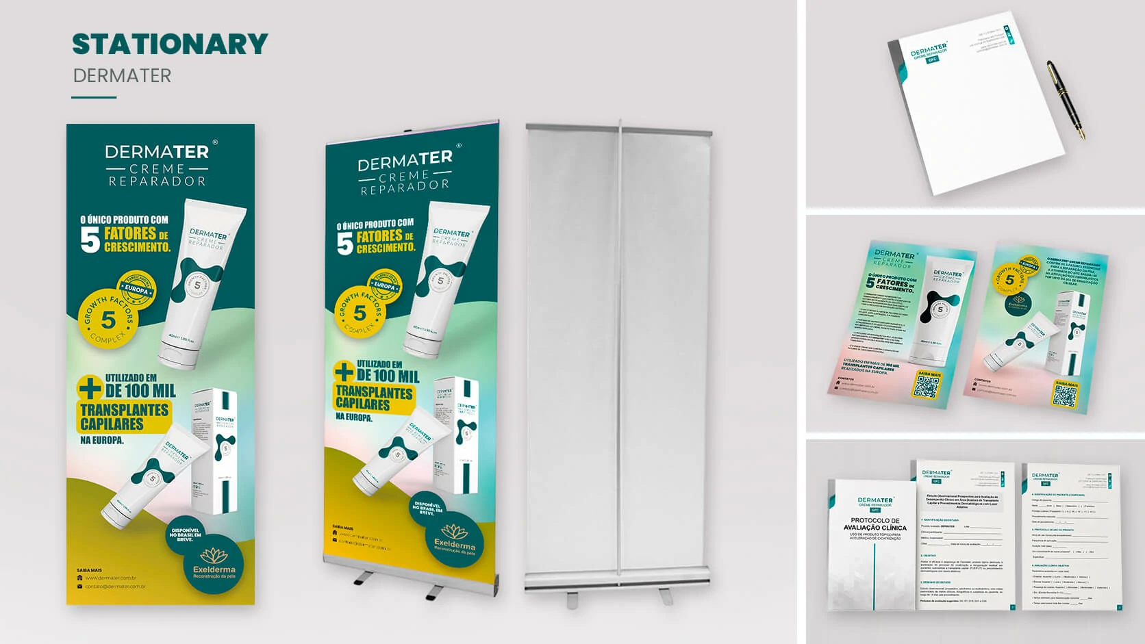 Dermater roll-up banners, letterhead, flyers and clinical evaluation documents