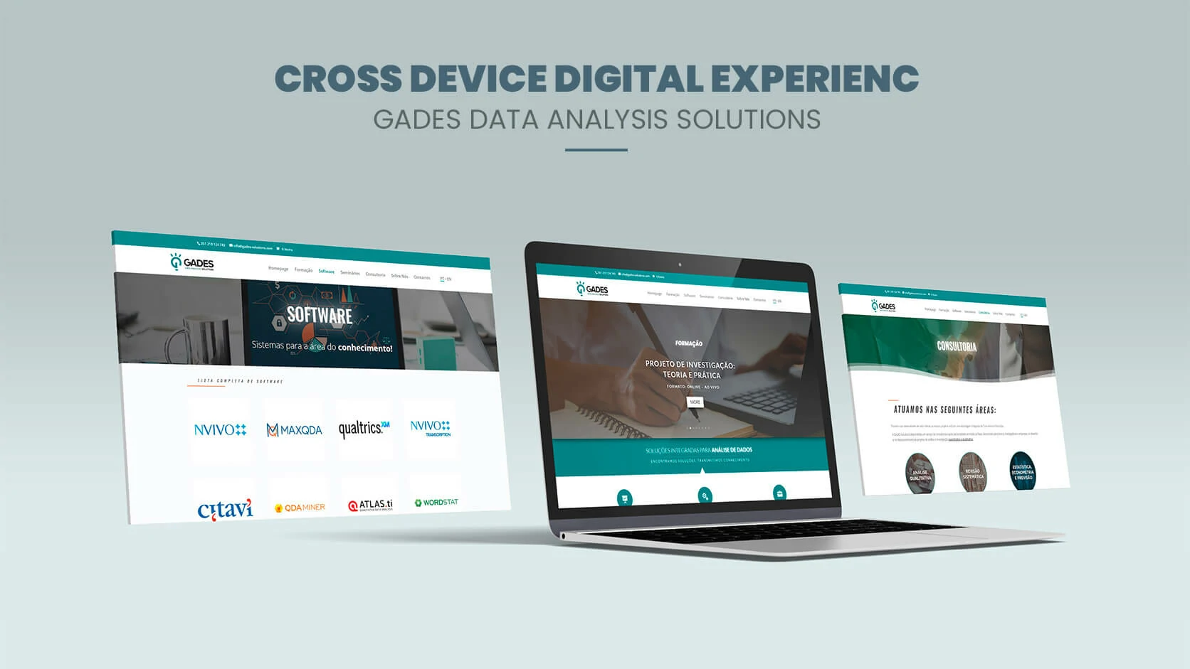 Gades Solutions responsive website displayed across several digital interfaces