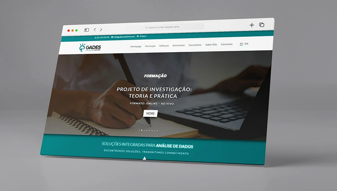 Gades Solutions website interface presented in a desktop browser