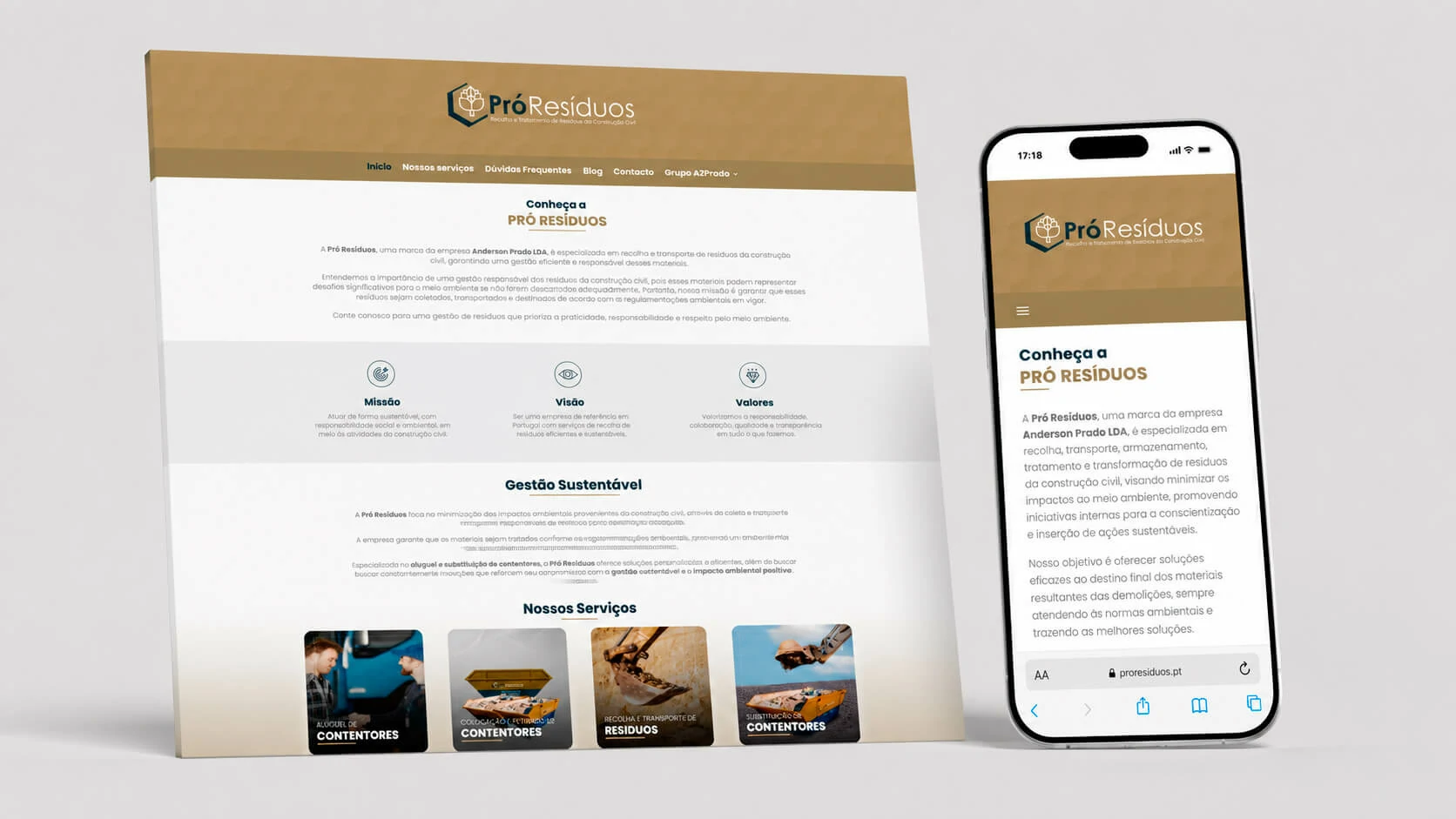 Pró Resíduos responsive home page and service presentation