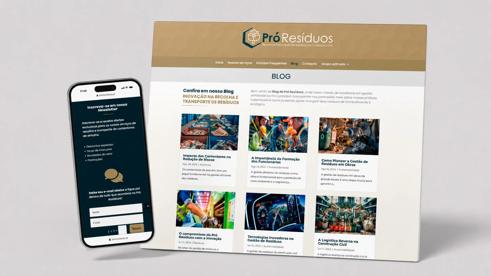 Pró Resíduos blog and newsletter responsive presentation