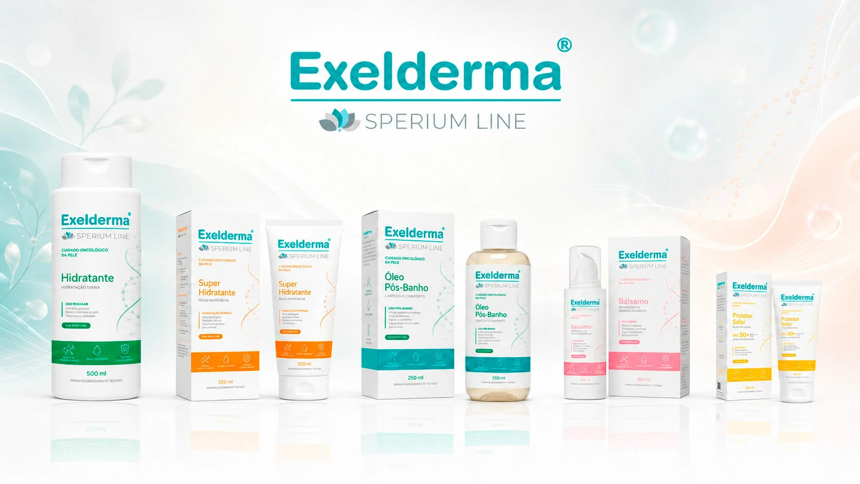 Exelderma Sperium Line conceptual oncology-care dermocosmetic packaging family