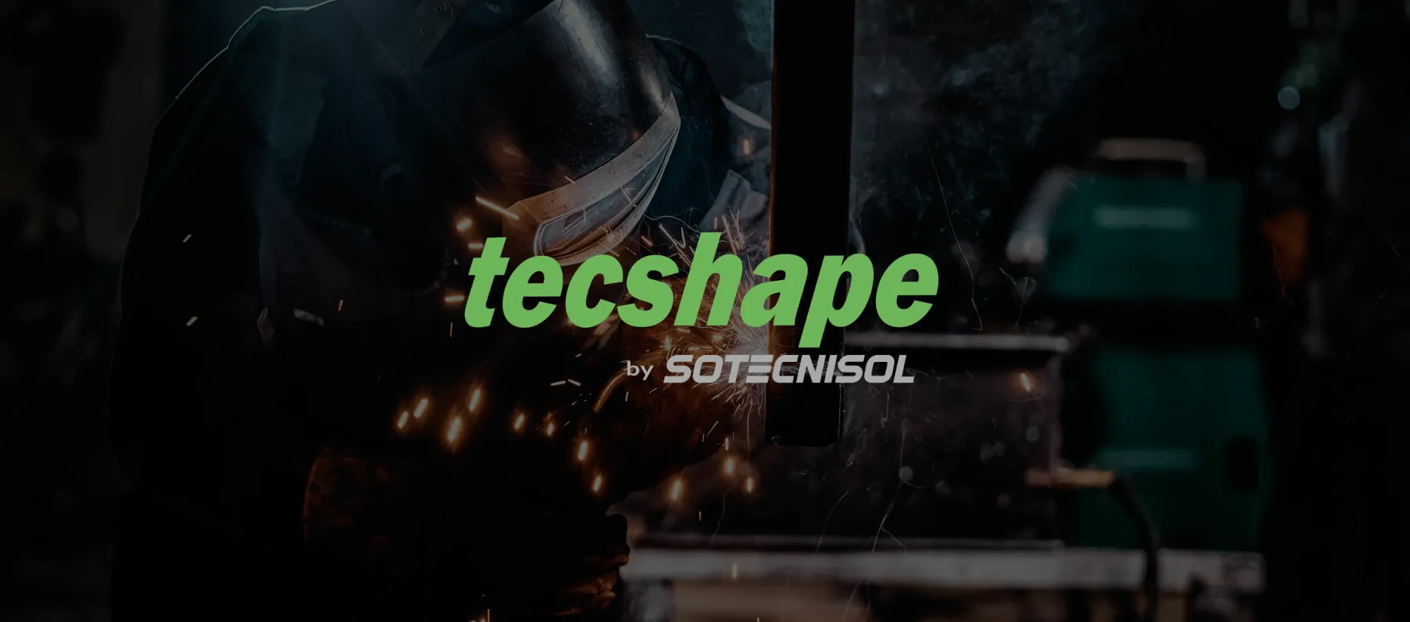 Tecshape industrial brand identity applied over a metalworking and welding environment